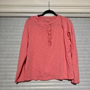 Vineyard Vines Pink Long Sleeve Ruffle Henley Top – Size L